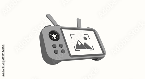 A remote controller with antennae and screen.