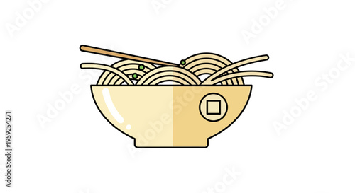 A bowl of noodles with chopsticks.