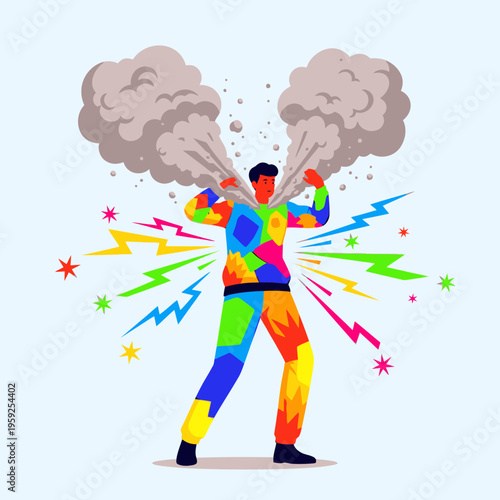 Man with colorful body and anger.