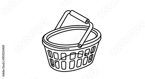 Empty Shopping Basket Icon, Line Art Illustration, Retail and Commerce Symbol