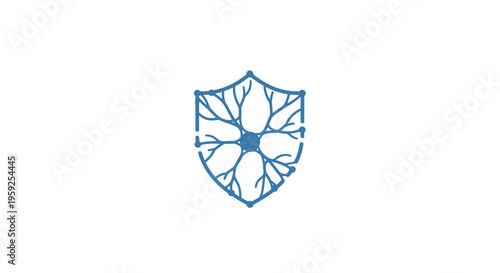 Blue shield logo with flower design.