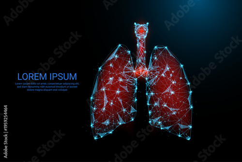 Futuristic Polygonal Human Lungs and Trachea Visualization with Glowing Digital Network Connections