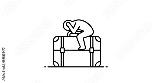 Exhausted Traveler Resting on Luggage, Travel Fatigue Concept