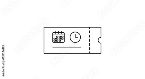 Event Ticket with Calendar and Clock Icons, Time Management, Scheduling, Planning Concept