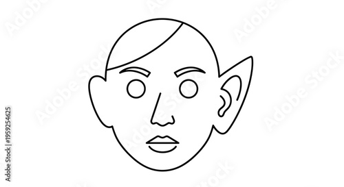 Fantasy Elf Face Outline, Mystical Creature Portrait, Simple Line Art