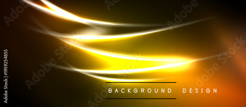 Abstract golden lines over black background. Dynamic curves create modern visual effect. Brightness emphasizes energy, movement.
