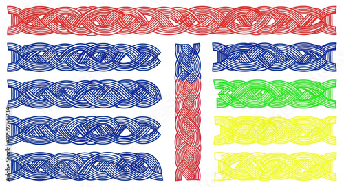Intricate Celtic Knot Borders and Patterns in Red, Blue, Green, and Yellow
