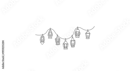 a string of lanterns hanging from a wire.