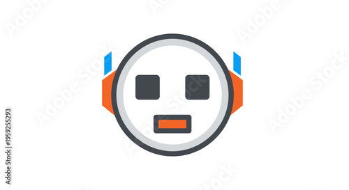 A cartoon robot face with headphones on.