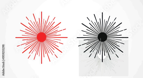 Retro Sunburst Graphic Elements, Red and Black Starburst Rays