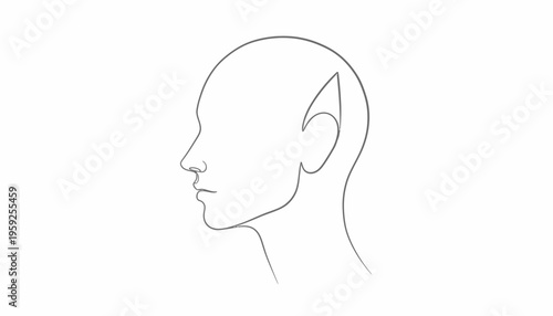 Elf Ear Profile Line Drawing, Fantasy Character Head Outline, Minimalist Vector Art