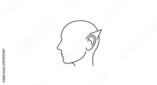 Elf Ear Silhouette Icon, Fantasy Character Profile Outline, Mythical Creature Head