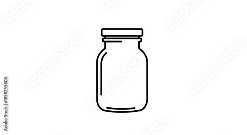Empty Glass Jar with Lid, Simple Outline Icon, Isolated on White Background