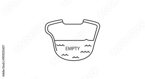Empty pitcher with wavy liquid and text 'EMPTY' inside, minimalist line art