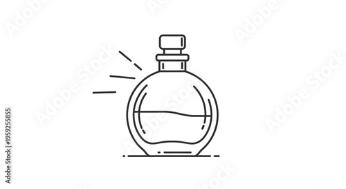 Elegant Perfume Bottle Icon with Scent Waves, Minimalist Line Art for Beauty and Fragrance