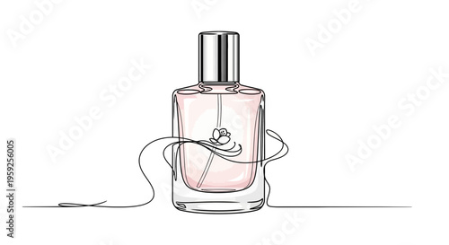 Elegant Perfume Bottle with Rose Illustration and Ribbon