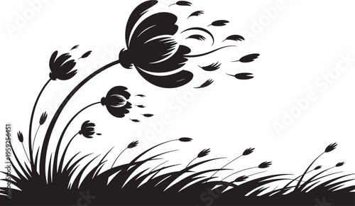 Easter day floral illustration with butterfly and grass