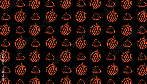 Watermelon pattern. Watermelon seamless pattern. Handdrawn fruit repeat background. Slice outline minimal style. Summer food texture design. Fresh wrapping surface.