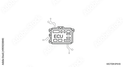 ECU Engine Control Unit Icon, Electronic Component, Car Part, Technology Concept