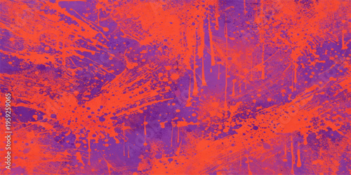 Abstract expression of dynamic splatters in fiery orange and vibrant violet. A visual symphony, evoking raw energy and artistic freedom. 