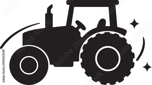 Black Tractor Illustration: A detailed black and white illustration of a robust tractor, a symbol of agricultural industry and hard work.