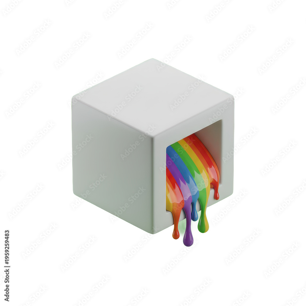 Fototapeta premium White Cube with Rainbow Colors Dripping Out