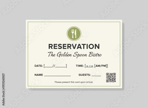 A restaurant reservation card for The Golden Spoon Bistro with a utensil logo