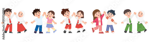 Illustration of a set of high-five children
