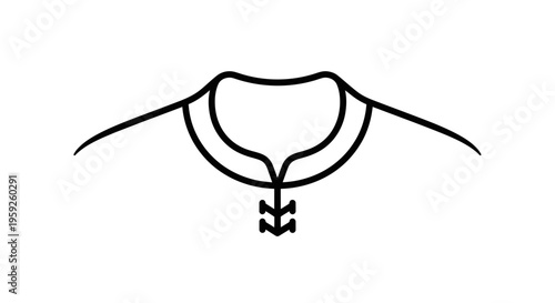 Minimalist abstract symbol of a collar with a tie knot, simple line art design