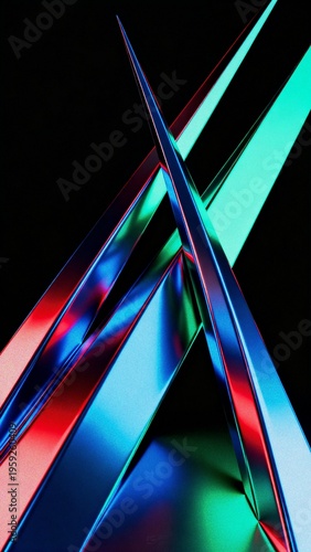 Modern abstract shiny shapes with bright color gradients on dark background, noisy texture, banner, backdrop design