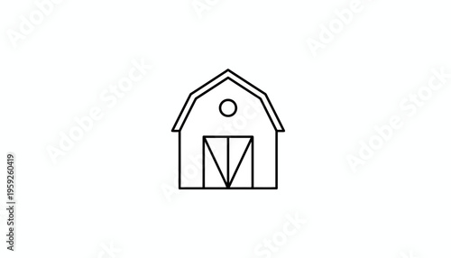 Minimalist Barn Icon: Simple Outline of a Farm Building with Doors and Window