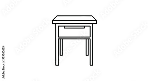 Minimalist Bedside Table Icon with Drawer, Simple Line Art Furniture Design