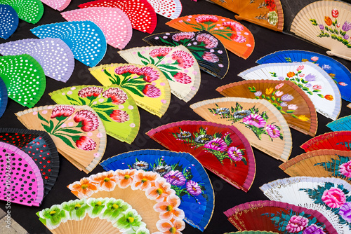 Display of colorful traditional spanish fans