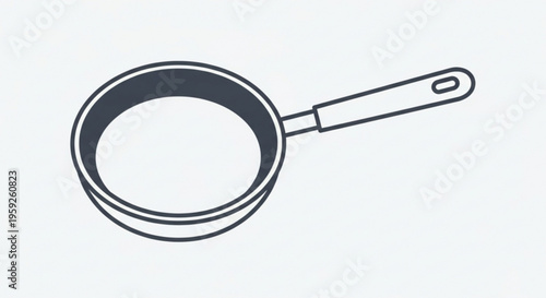 Frying pan, cooking pan, kitchen utensil, black and white icon, vector illustration