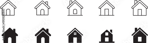 Web home icon set, house symbol vector, flat real estate sign, main page pictogram, filled thin line outline stroke, isolated illustration, website app design