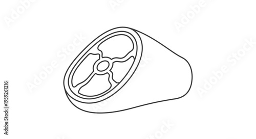 Meat Slice Icon, Isometric View, Line Art, Isolated on White Background