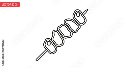 Meat Skewer Icon, Barbecue Food, Grilled Meat on Stick, Vector Illustration