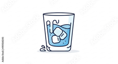 Refreshing glass of water with ice cubes, cool drink, hydration icon, vector illustration