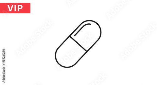 Medical Capsule Icon, Pill Symbol, Healthcare and Medicine Concept, Simple Line Art