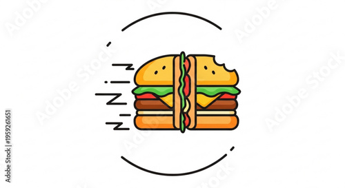 Delicious bitten burger with melted cheese and fresh lettuce on a white background