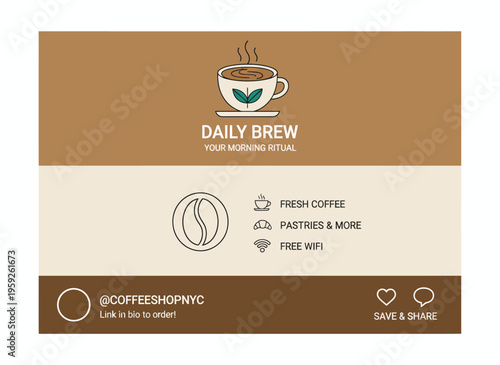 A steaming cup of coffee on a Daily Brew cafe menu board in a New York City coffee shop interior with pastries