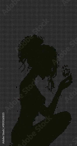 Halftone woman holding a flame in her hand