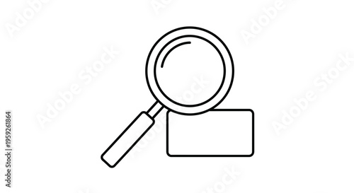 Magnifying glass over a blank rectangular card, concept of search, discovery, and analysis