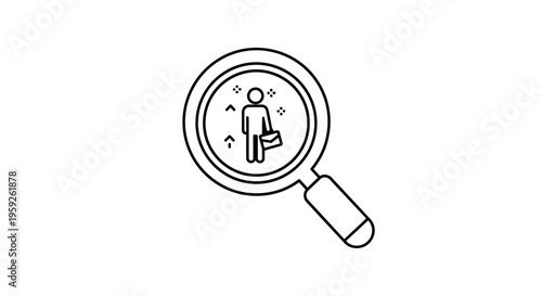 Magnifying Glass Over Person with Briefcase, Searching for Talent or Job Opportunity