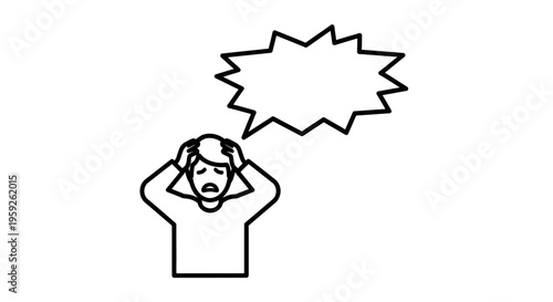 Man holding head in distress with speech bubble, stress and anxiety illustration