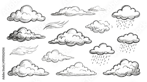 Collection of Hand-Drawn Cloud Illustrations for Weather and Sky Designs