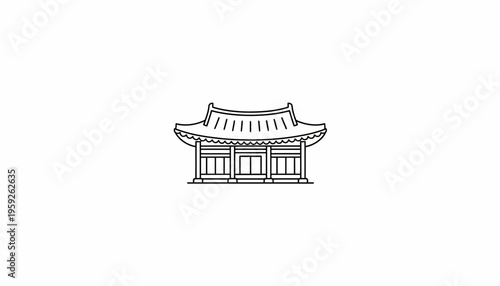 Korean Traditional House Icon, Gyeongbokgung Palace Architecture, Simple Line Art