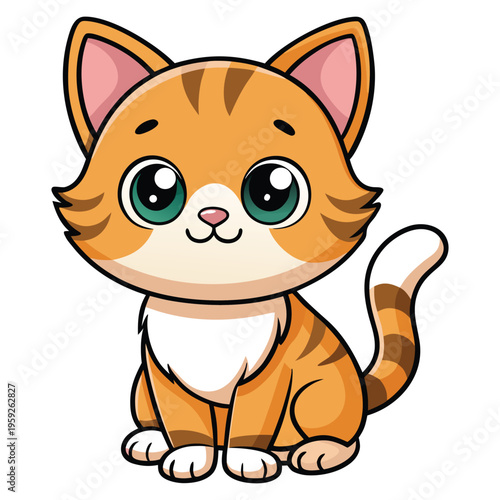 Little orange cat sitting calmly, friendly domestic pet character design