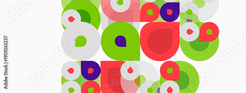 Colorful overlapping circles create abstract pattern. Bright hues dominate composition, offering playful visual experience.