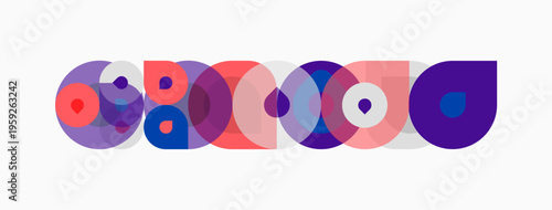 Abstract colorful circles overlap creating dynamic pattern. Simple shapes, modern design, vibrant hues present visual harmony.